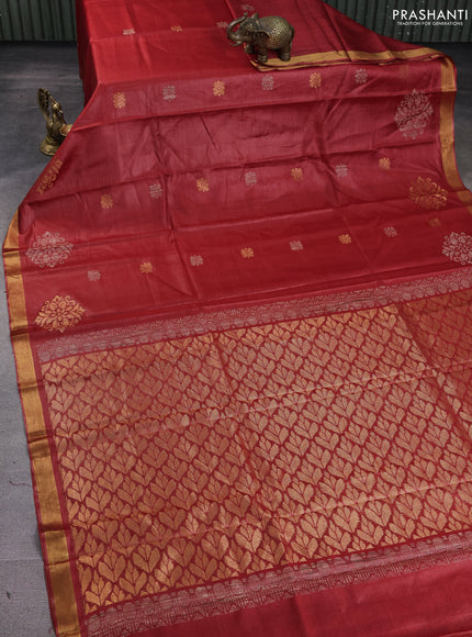 Banana silk saree red with allover thread & zari woven buttas and zari woven border