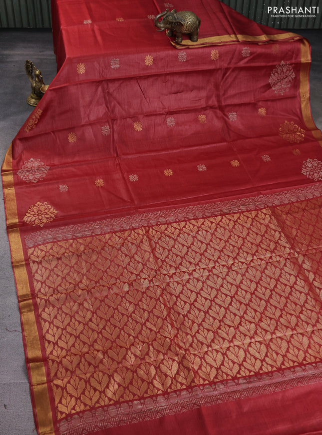 Banana silk saree red with allover thread & zari woven buttas and zari woven border
