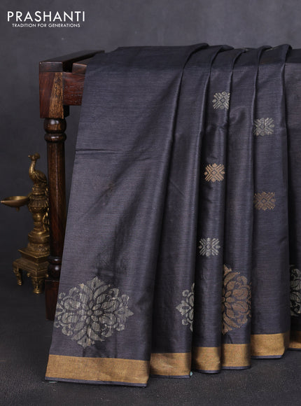 Banana silk saree elephant grey with allover thread & zari woven buttas and zari woven border