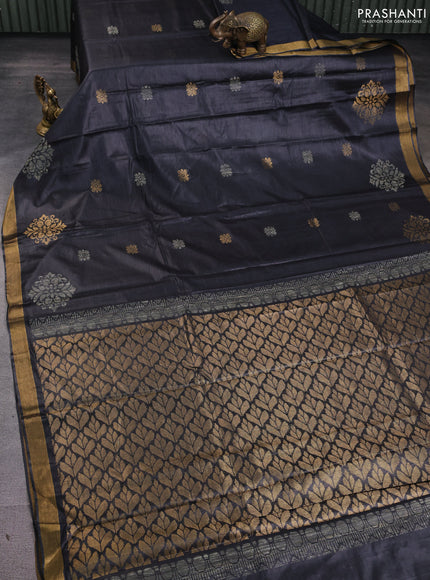 Banana silk saree elephant grey with allover thread & zari woven buttas and zari woven border
