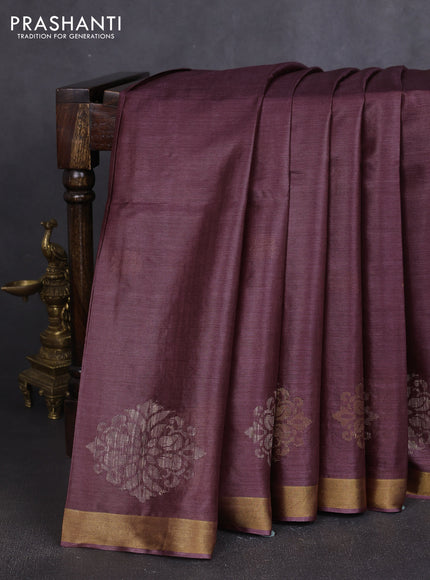 Banana silk saree deep wine shade with allover thread & zari woven buttas and zari woven border