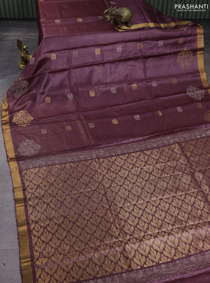 Banana silk saree deep wine shade with allover thread & zari woven buttas and zari woven border