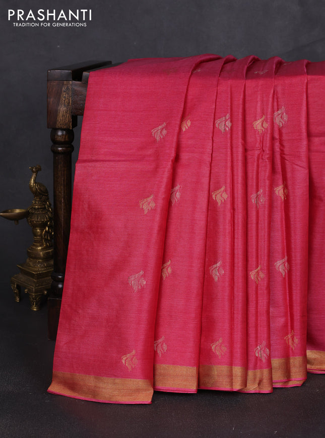 Banana silk saree pink with thread & zari woven buttas and zari woven border
