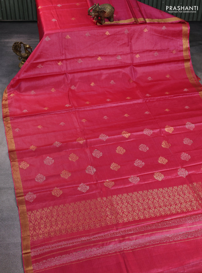 Banana silk saree pink with thread & zari woven buttas and zari woven border