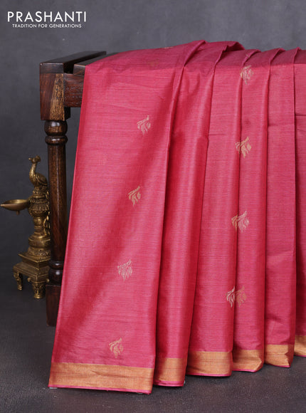 Banana silk saree maroon with thread & zari woven buttas and zari woven border