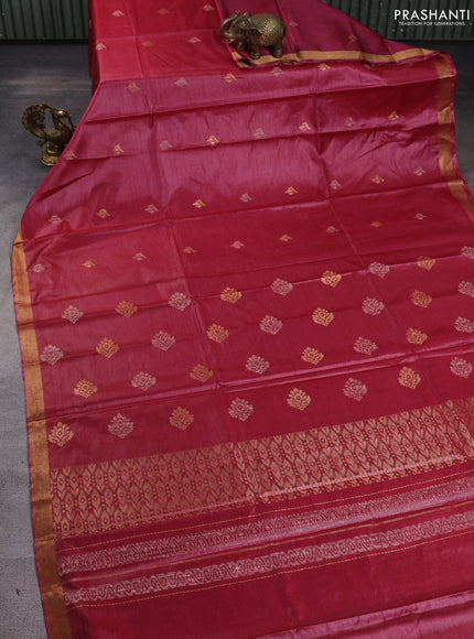 Banana silk saree maroon with thread & zari woven buttas and zari woven border