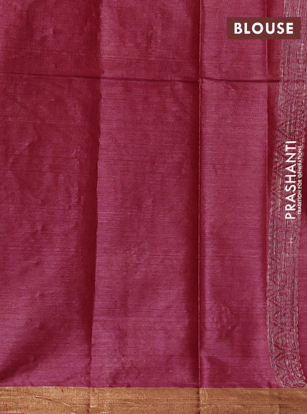 Banana silk saree maroon with thread & zari woven buttas and zari woven border