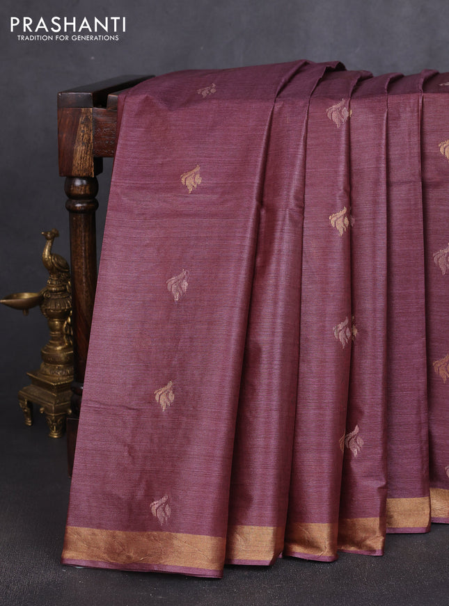 Banana silk saree deep wine shade with thread & zari woven buttas and zari woven border