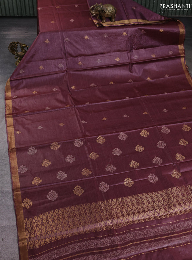 Banana silk saree deep wine shade with thread & zari woven buttas and zari woven border