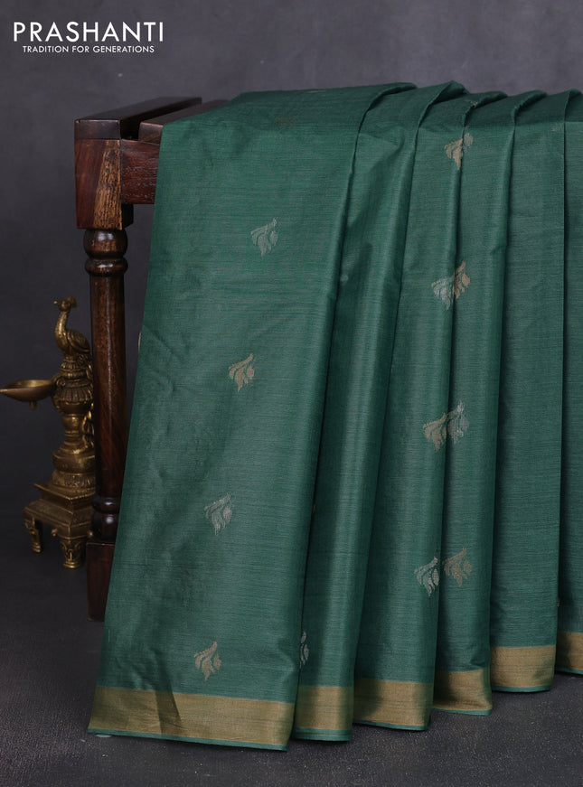 Banana silk saree green with thread & zari woven buttas and zari woven border