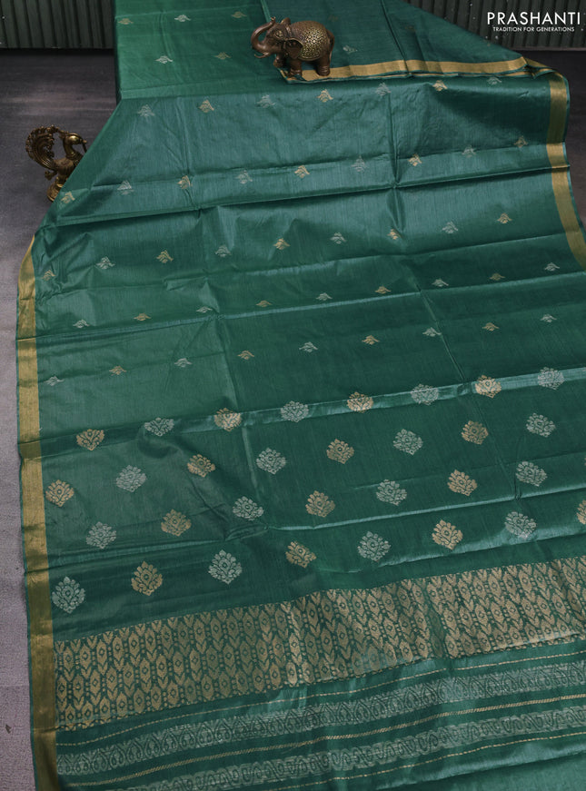 Banana silk saree green with thread & zari woven buttas and zari woven border