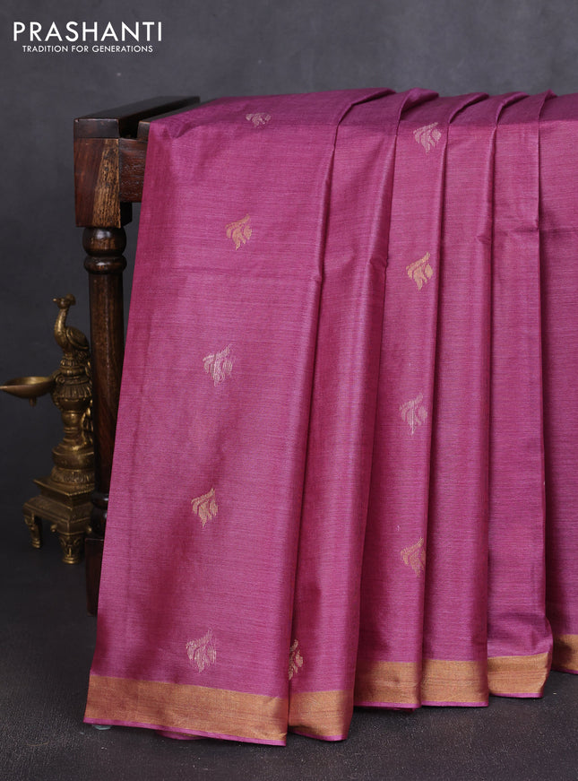 Banana silk saree mauve pink with thread & zari woven buttas and zari woven border