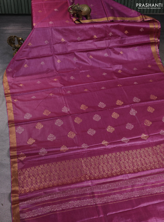 Banana silk saree mauve pink with thread & zari woven buttas and zari woven border