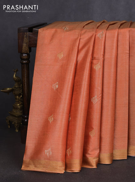 Banana silk saree rust shade with thread & zari woven buttas and zari woven border