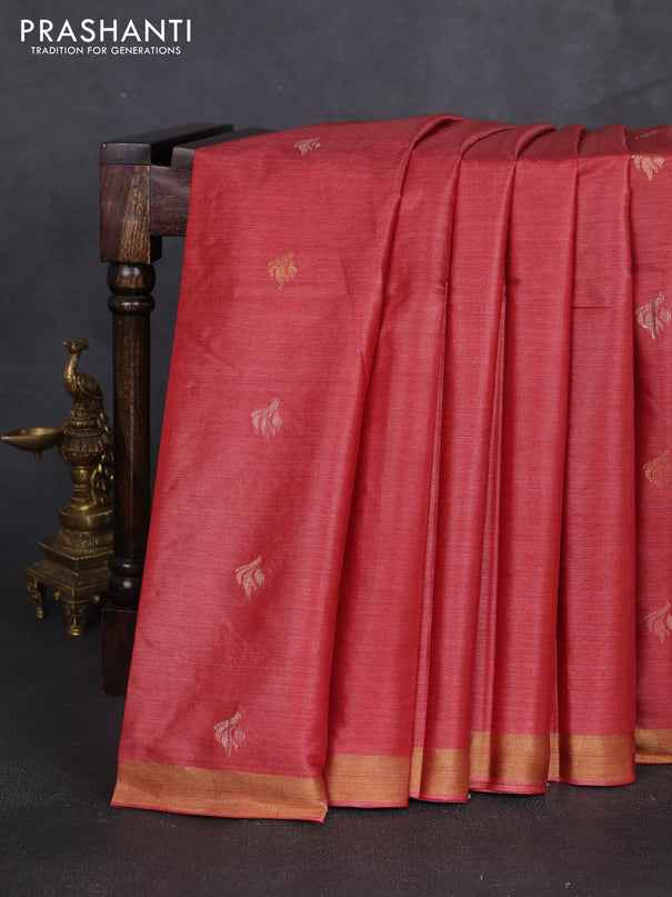 Banana silk saree rust shade with thread & zari woven buttas and zari woven border