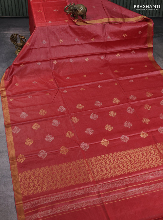 Banana silk saree rust shade with thread & zari woven buttas and zari woven border