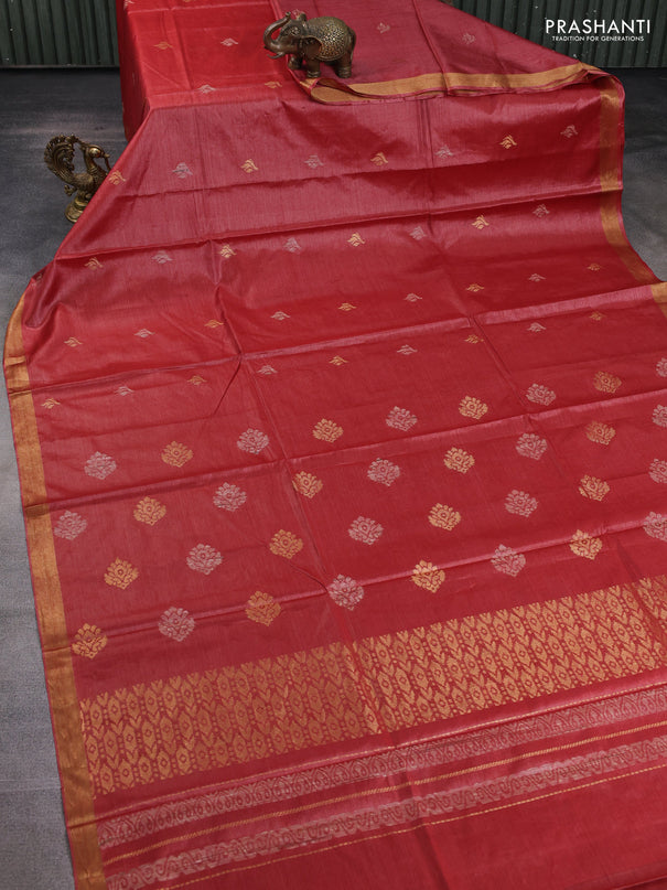 Banana silk saree rust shade with thread & zari woven buttas and zari woven border