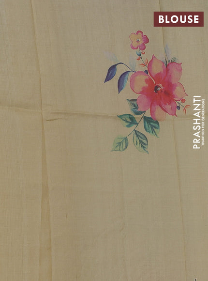 Pure tussar silk saree cream with allover floral prints & mirror work and mirror embroidery cut work pallu & border