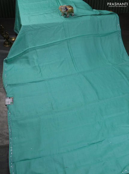 Pure tussar silk saree teal blue with mirror embroidery work and embroidery work blouse