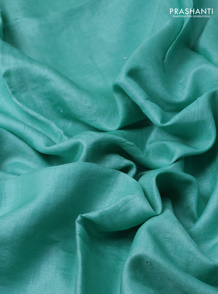 Pure tussar silk saree teal blue with mirror embroidery work and embroidery work blouse