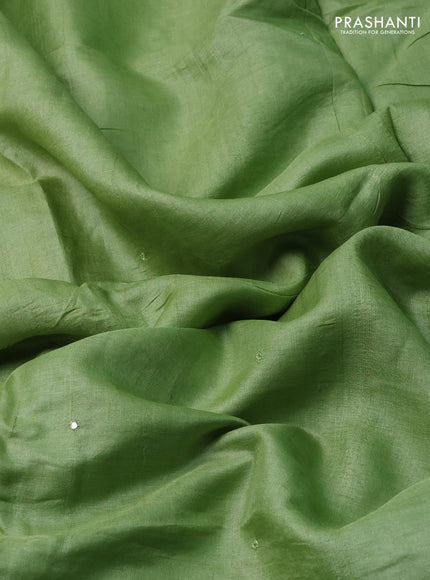 Pure tussar silk saree light green with mirror embroidery work and embroidery work blouse