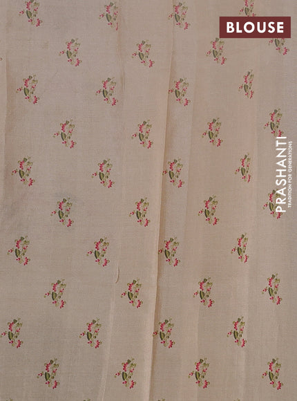 Pure tussar silk saree cream and beige with kalamkari applique work and kalamkari prints & pita work pallu