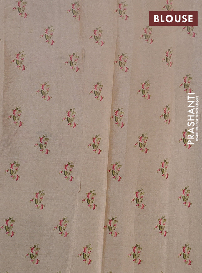 Pure tussar silk saree cream and beige with kalamkari applique work and kalamkari prints & pita work pallu