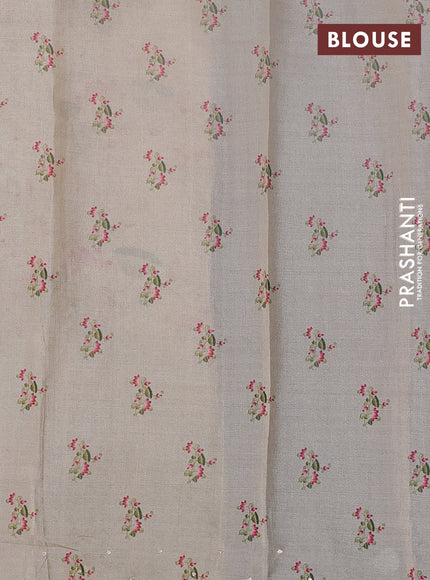 Pure tussar silk saree elephant grey and beige with kalamkari applique work and kalamkari prints & pita work pallu