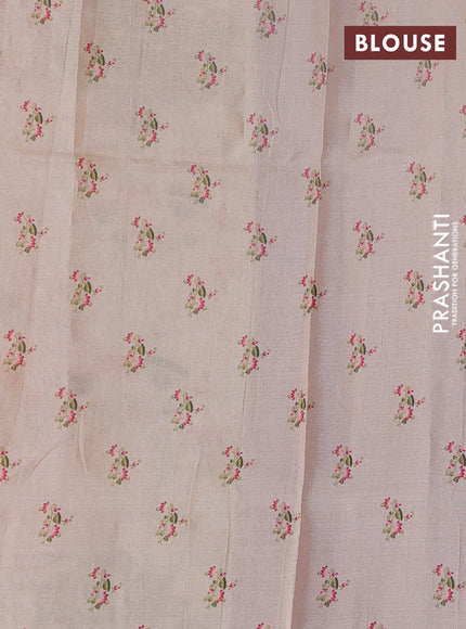 Pure tussar silk saree purple and beige with kalamkari applique work and kalamkari prints & pita work pallu