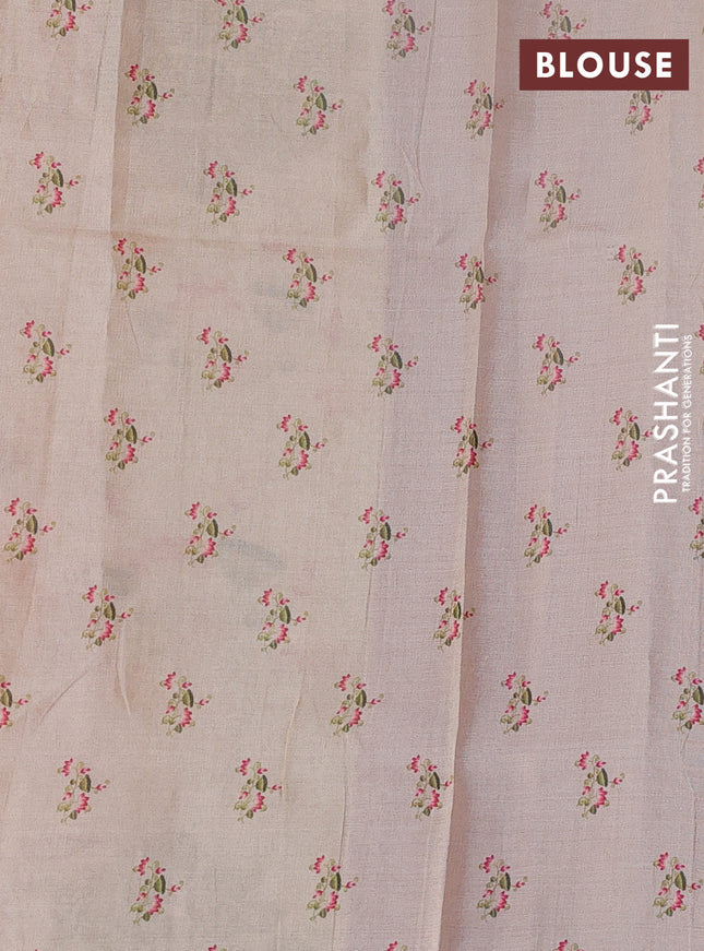 Pure tussar silk saree purple and beige with kalamkari applique work and kalamkari prints & pita work pallu