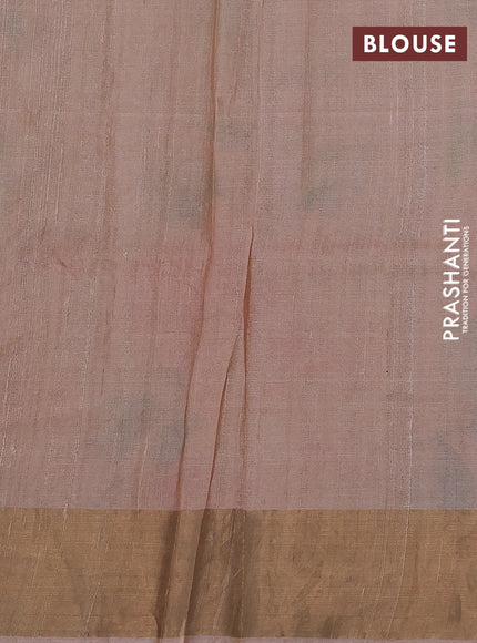 Pure tussar silk saree pastel peach with allover floral prints & pita work and zari woven border