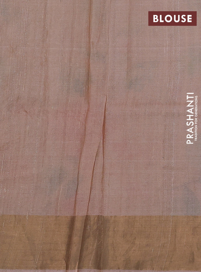 Pure tussar silk saree pastel peach with allover floral prints & pita work and zari woven border