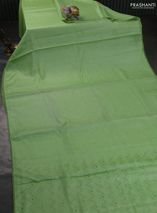 Pure tussar silk saree pista green with sequin & crocia lace work border