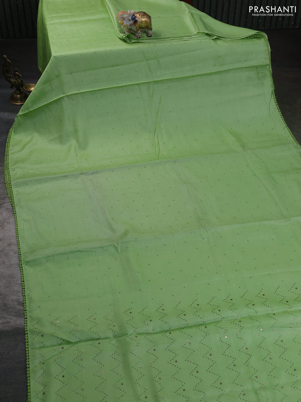 Pure tussar silk saree pista green with sequin & crocia lace work border