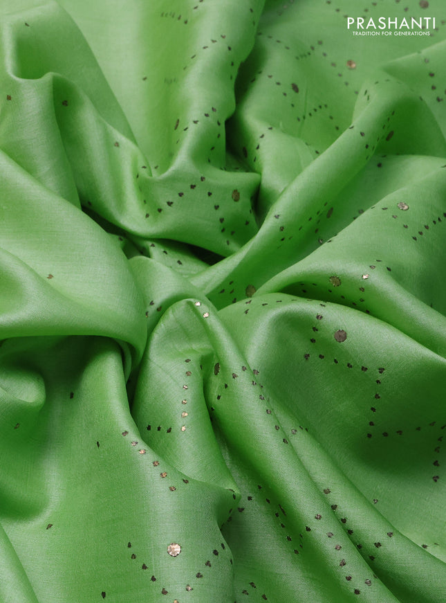 Pure tussar silk saree pista green with sequin & crocia lace work border