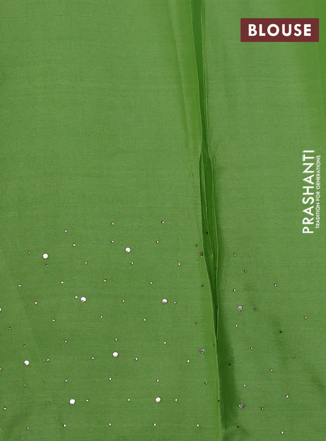 Pure tussar silk saree pista green with sequin & crocia lace work border