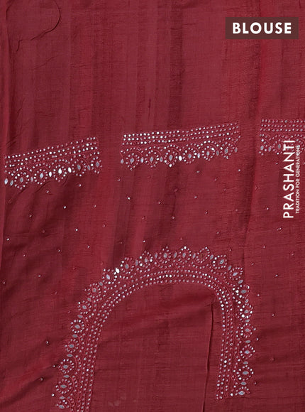 Pure tussar silk saree maroon with mirror work and embroidery cut work border
