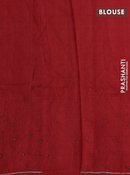 Pure tussar silk saree mustard shade and red with prints & embroidery knot work
