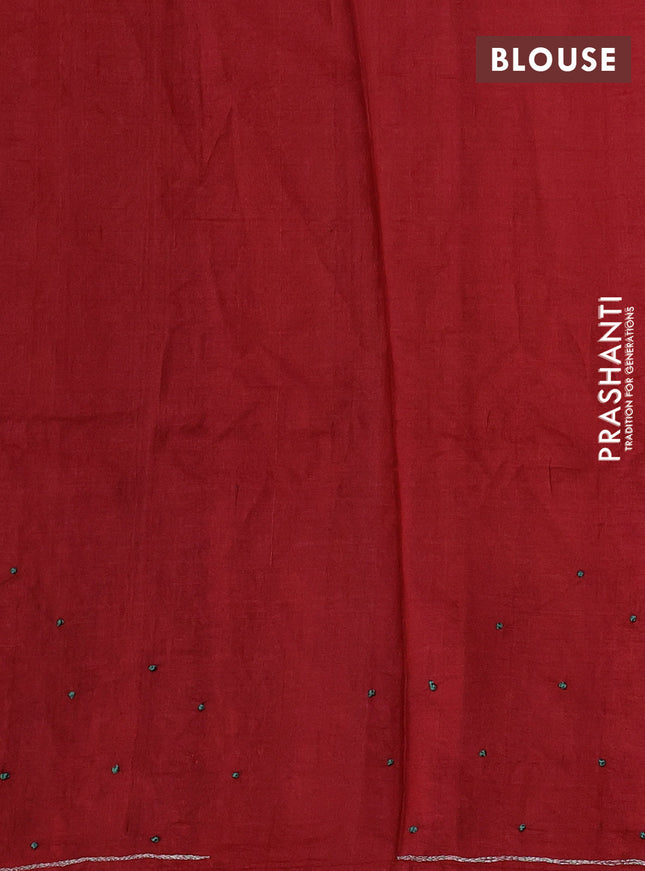 Pure tussar silk saree mustard shade and red with prints & embroidery knot work