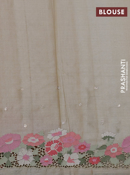 Pure tussar silk saree cream with embroidery work buttas and embroidery cut work border