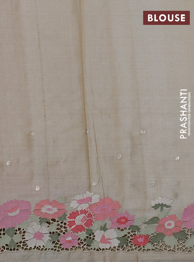 Pure tussar silk saree cream with embroidery work buttas and embroidery cut work border