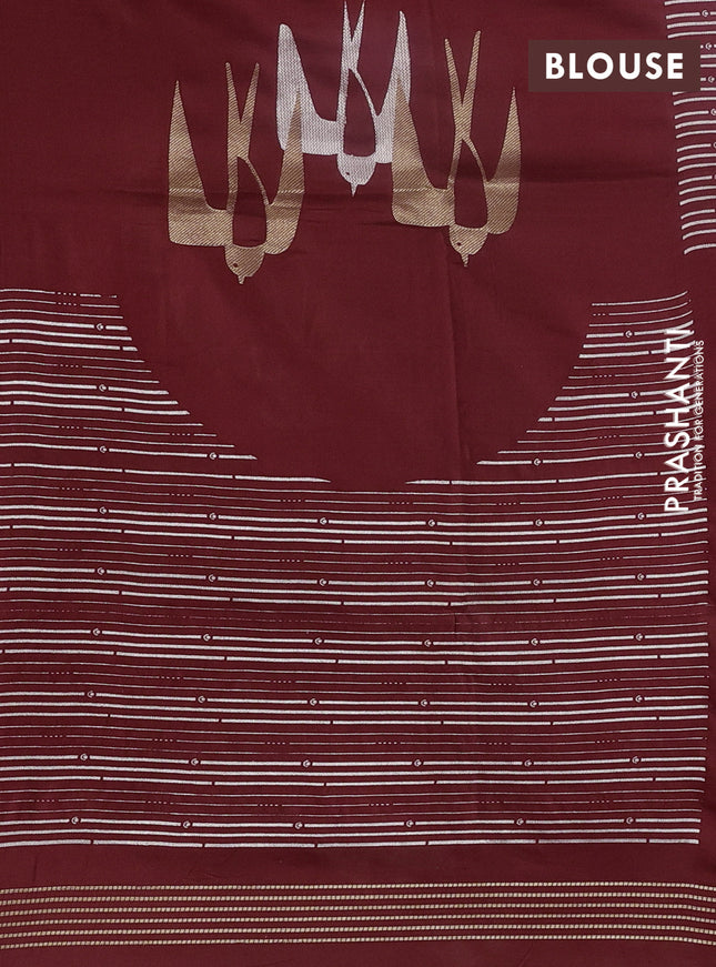 Pure tussar silk saree maroon with embroidery work buttas and embroidery work border