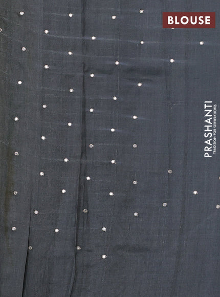 Pure tussar silk saree beige and grey with prints & pita work and embroidery work border