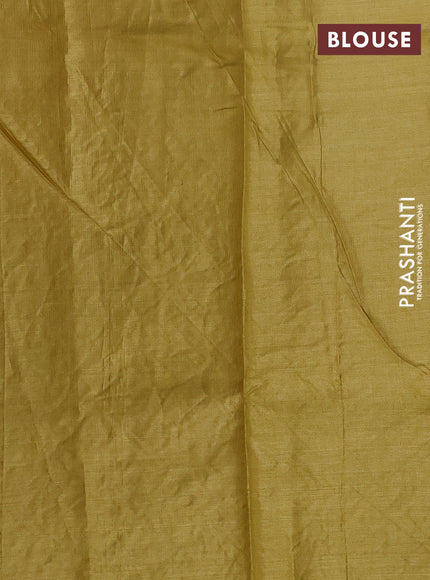 Pure tussar silk saree mustard yellow with floral embroidery applique work and embroidery border