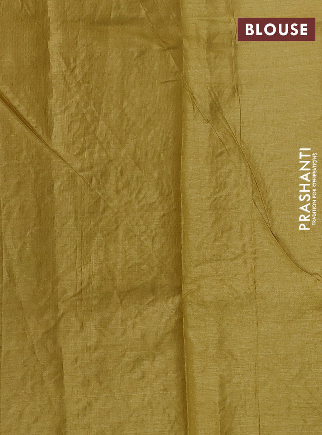 Pure tussar silk saree mustard yellow with floral embroidery applique work and embroidery border
