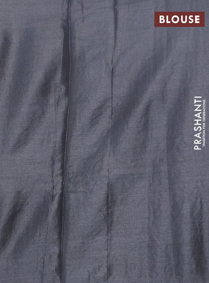 Pure tussar silk saree grey with floral embroidery applique work and embroidery border