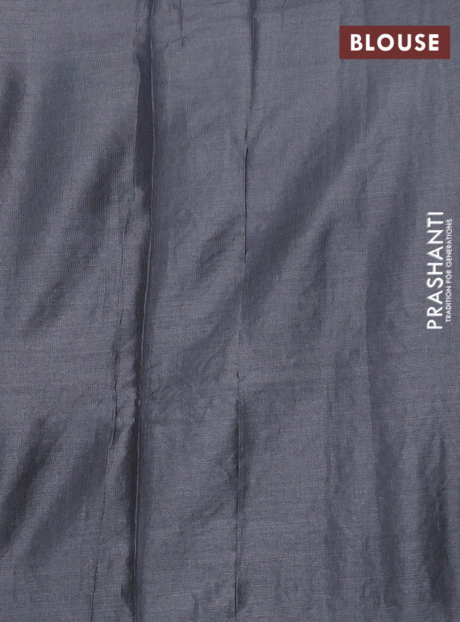 Pure tussar silk saree grey with floral embroidery applique work and embroidery border