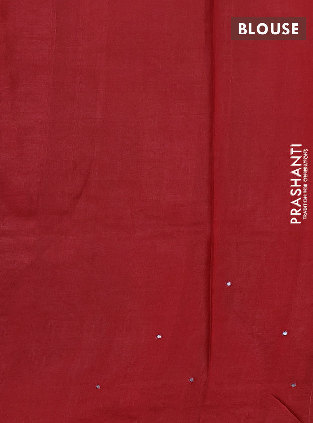 Pure tussar silk saree mustard yellow and maroon with mirror embroidery work and prints & embroidery work pallu