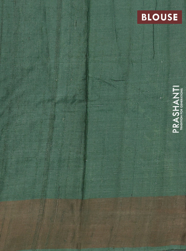 Pure tussar silk saree pastel green and green with allover prints & pita work and zari woven border