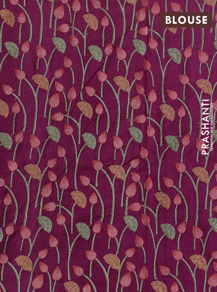 Pure tussar silk saree dark magenta pink and pastel green with mirror embroidey work and pichwai embroidery work border